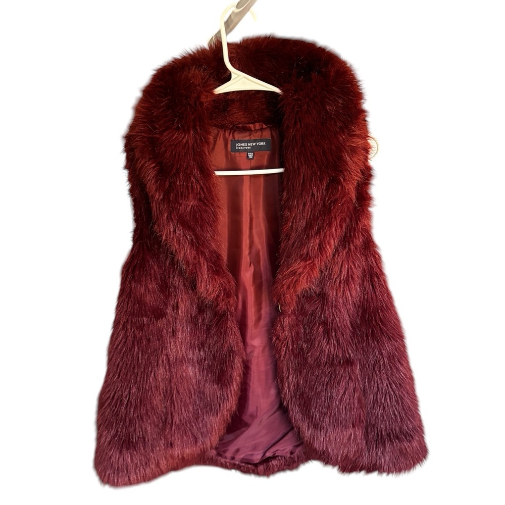 Jones New York Faux Fur red glam aesthetic coat vest